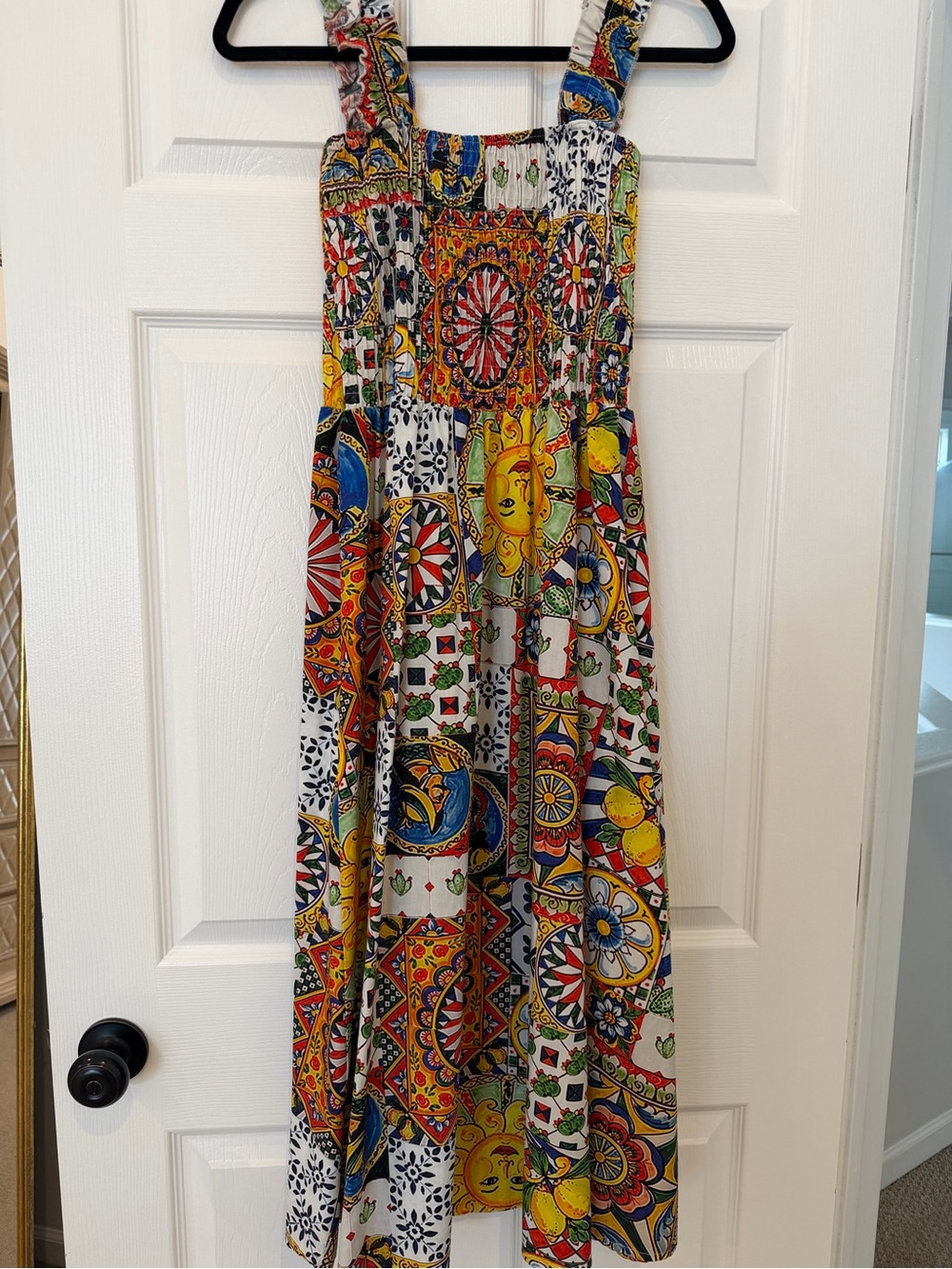 Women’s Multicolor Maxi Dress with Smocked Bodice